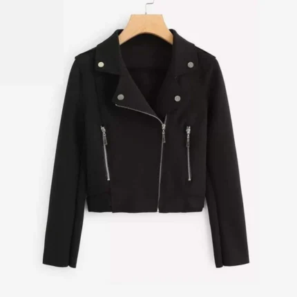 Cross Zipper Fleece Coat - Black