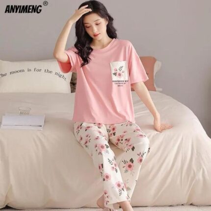Pink Flower Printed Trouser Night Wear