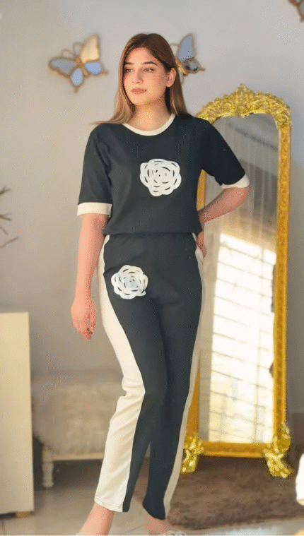 White Flower Black Night Dress